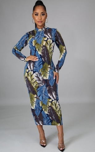 blue-leaf-print-dress 