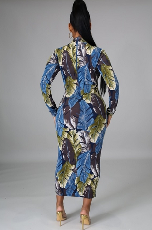 blue-leaf-print-dress-back