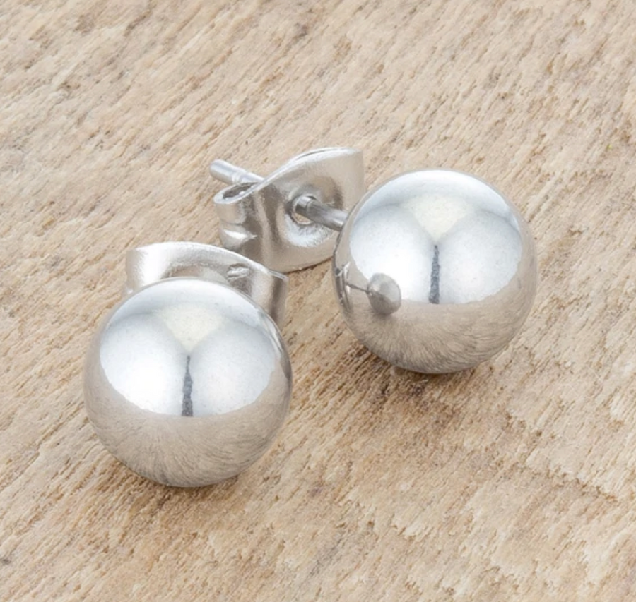 Belle Solid Sphere Stud Earrings (Silver)